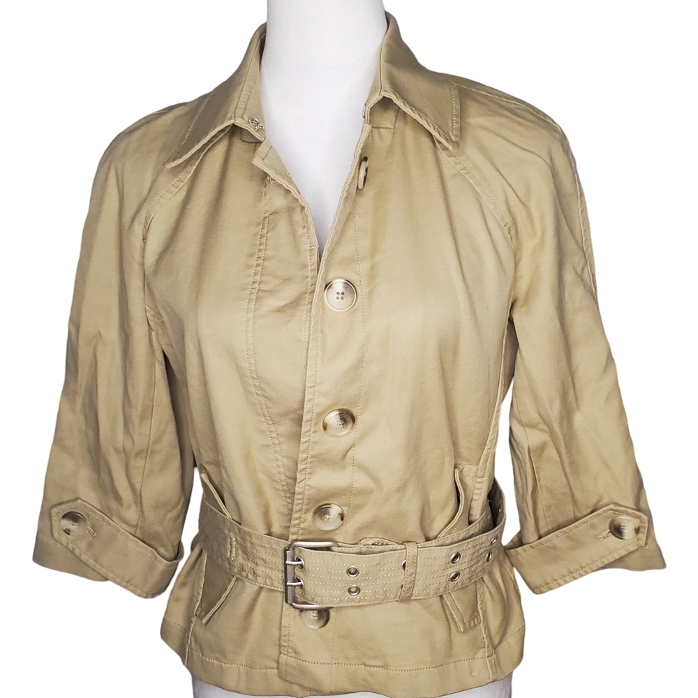 Isaac Mizrahi Cotton Safari Belted Button Trench Coat